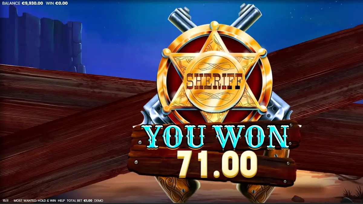 Most Wanted: Hold & Win slot game interface featuring Western theme